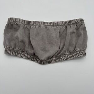 Garage Womens Medium Grey Green Mineral Wash Fleece Bandeau Tube Top Strapless